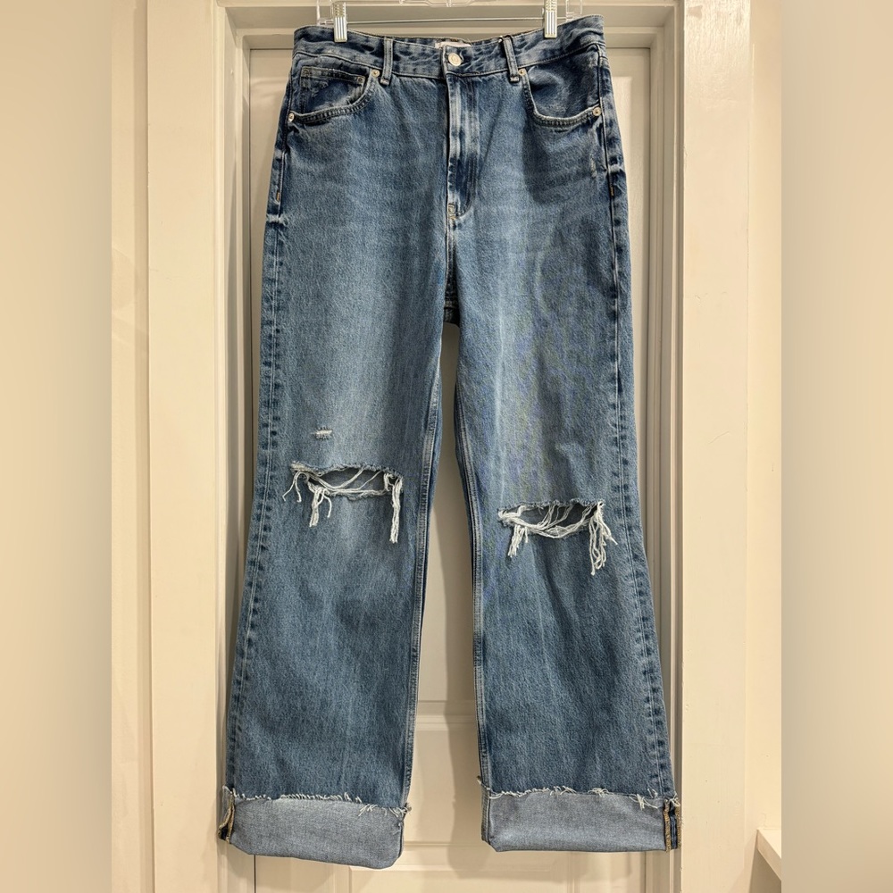 Zara Size 12 High Rise Distressed Jeans